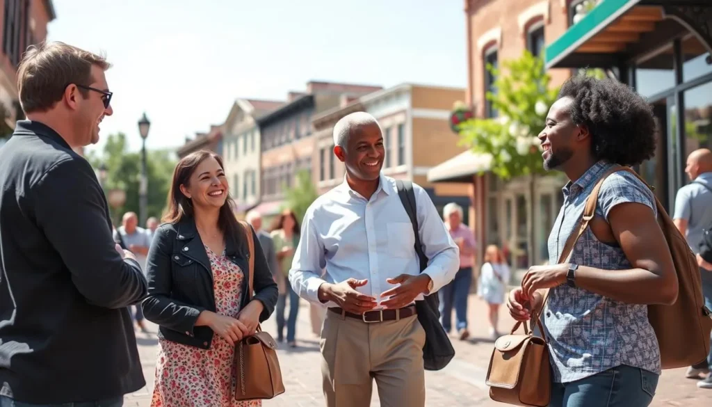Friendly locals interacting with visitors in downtown Danville Friendly locals interacting with visitors in downtown Danville