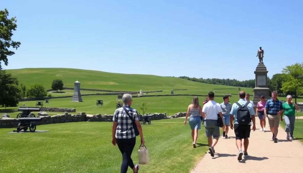 Gettysburg National Military Park battlefield with monuments