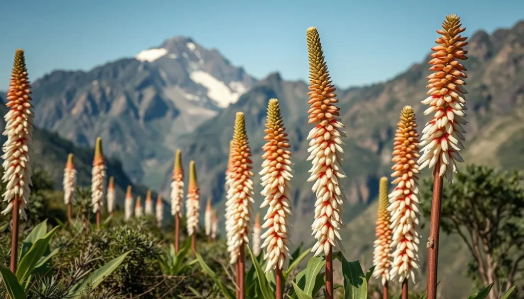 Giant lobelia plants in the afro-alpine zone of Borena-Sayint National Park Ethiopia