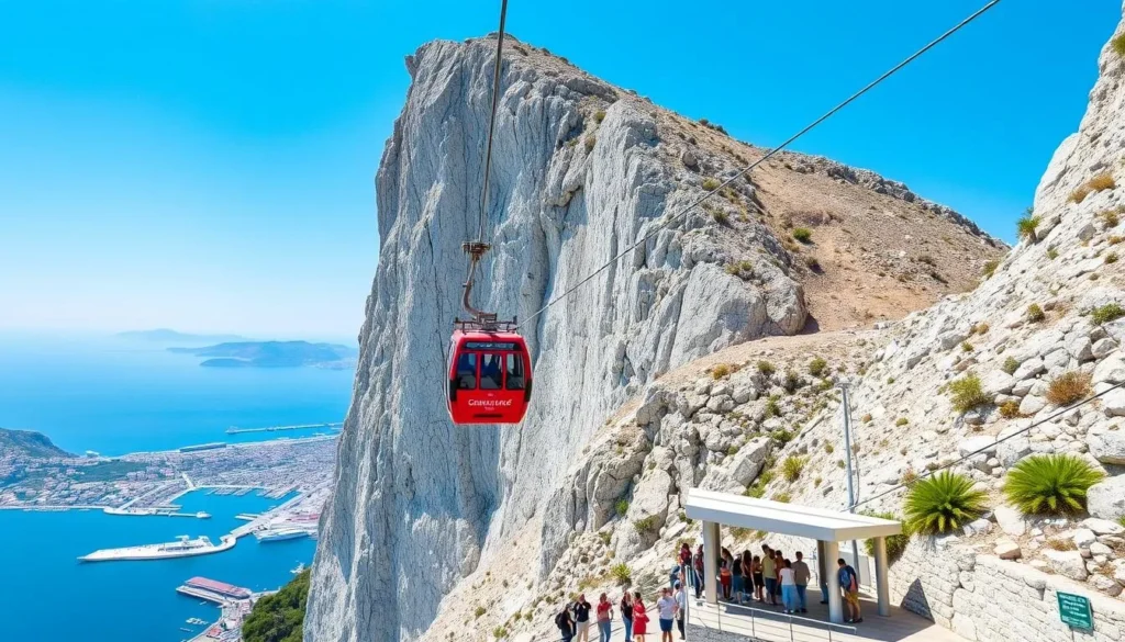 Gibraltar Cable Car ascending the Rock of Gibraltar with panoramic views Gibraltar Cable Car ascending the Rock of Gibraltar with panoramic views