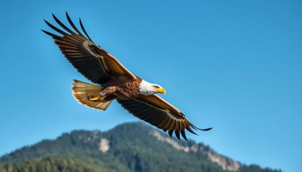 Golden eagle soaring over Bald Eagle Mountain during migration season