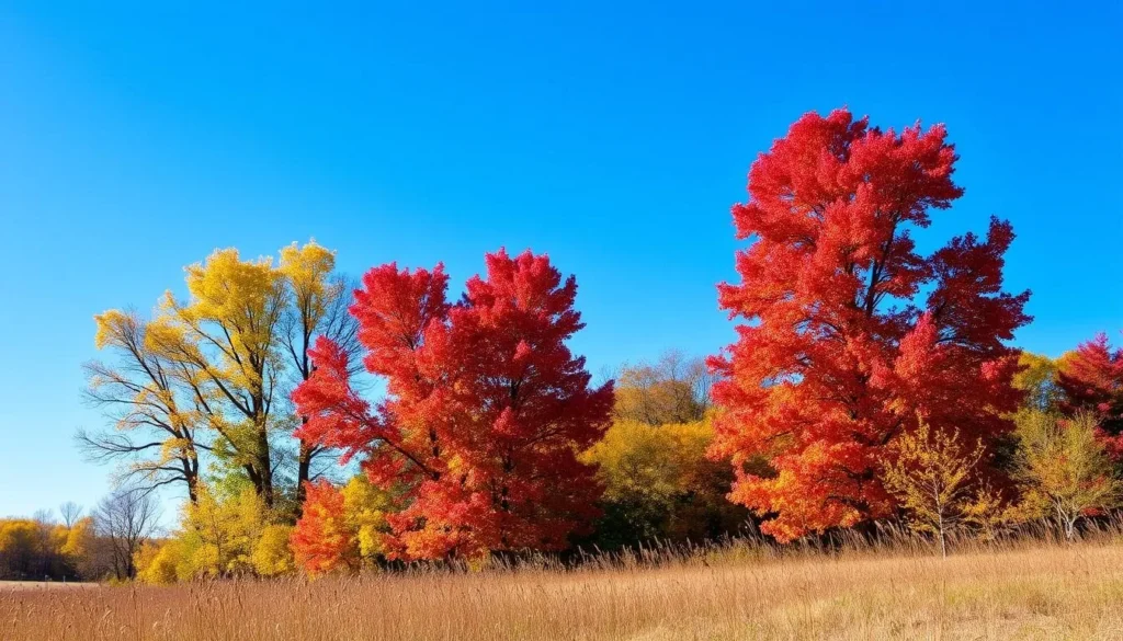 Green River State Park Illinois in autumn with colorful foliage and clear skies Green River State Park Illinois in autumn with colorful foliage and clear skies