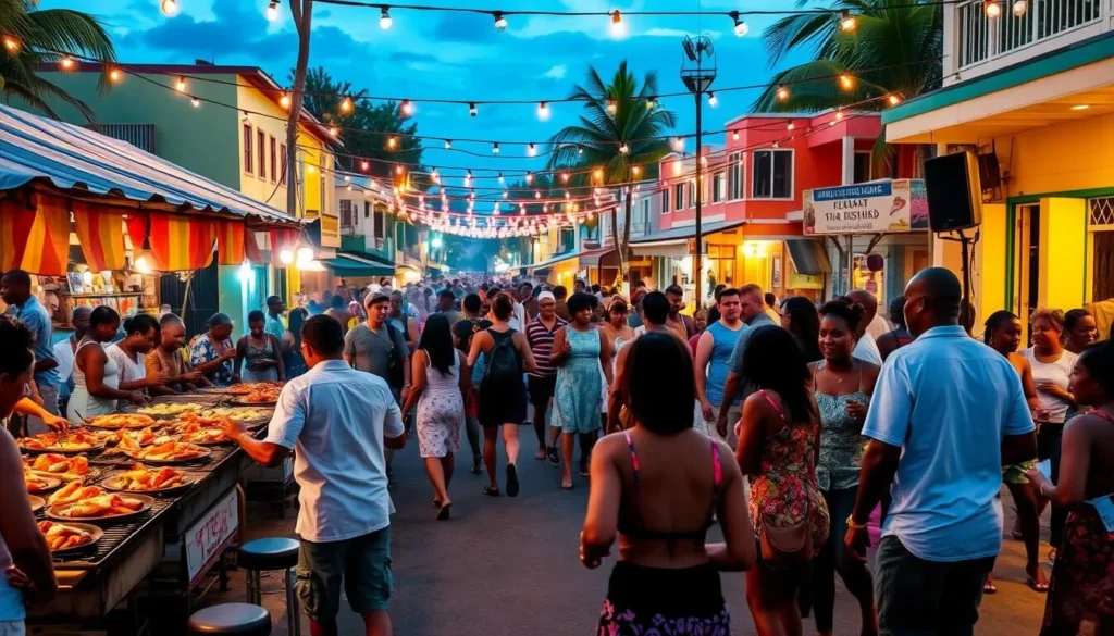 Gros Islet Friday Night Street Party with locals and tourists dancing to live music
