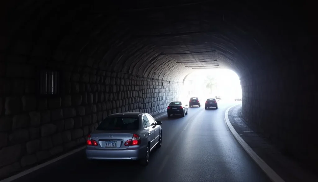Guanajuato's famous underground tunnel system with cars driving through well-lit tunnels