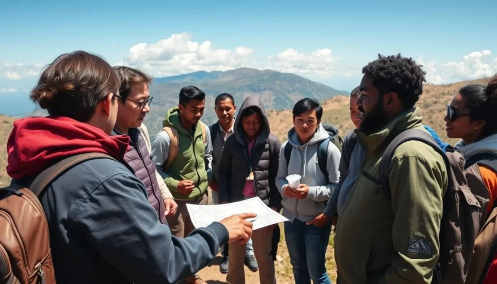 Guide explaining safety considerations to tourists in Bale Mountains National Park
