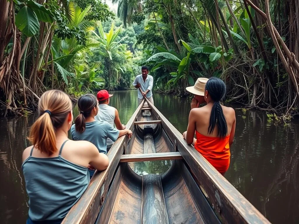 Guided canoe tour through the waterways near Sloth Island Nature Resort