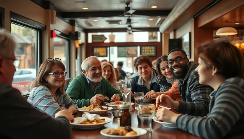 Happy visitors enjoying a meal at a local restaurant in Manheim Township Pennsylvania Happy visitors enjoying a meal at a local restaurant in Manheim Township Pennsylvania