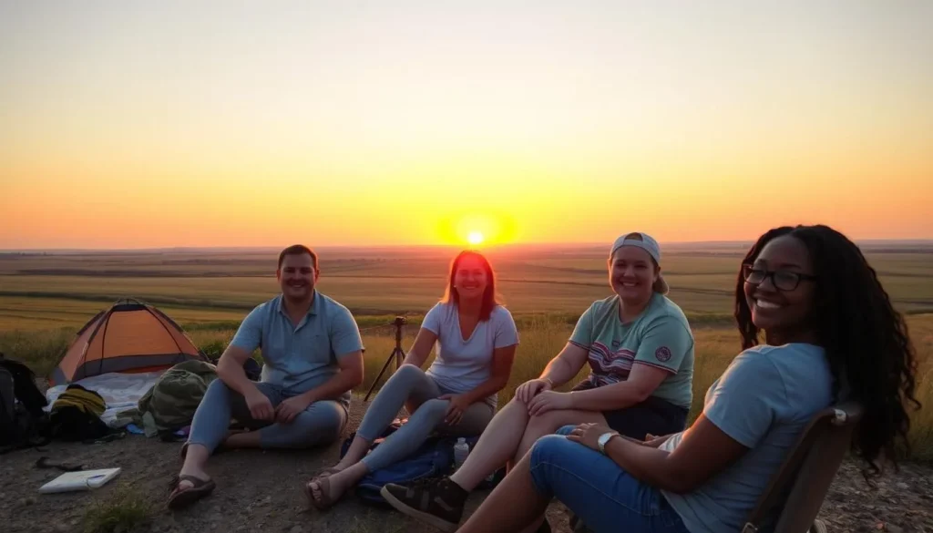 Happy visitors enjoying sunset at Green River State Park Illinois Happy visitors enjoying sunset at Green River State Park Illinois