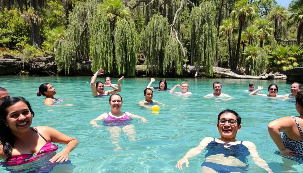 Happy visitors enjoying the swimming area at Manatee Springs State Park