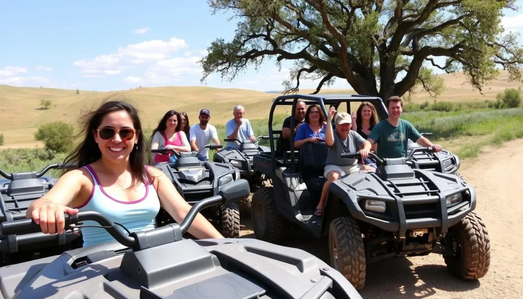 Happy visitors with their off-road vehicles at Prairie City State Vehicular Recreation Area Happy visitors with their off-road vehicles at Prairie City State Vehicular Recreation Area