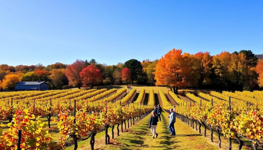 Hickory Ridge vineyard in autumn with colorful fall foliage Hickory Ridge vineyard in autumn with colorful fall foliage