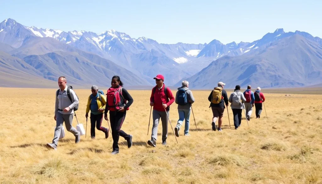 Hikers crossing a plateau in Simien Mountains Ethiopia, showcasing best trekking things to do