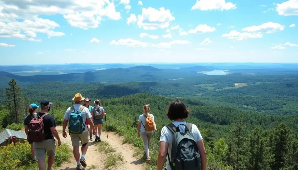 Hikers enjoying a trail on Bald Eagle Mountain with panoramic views