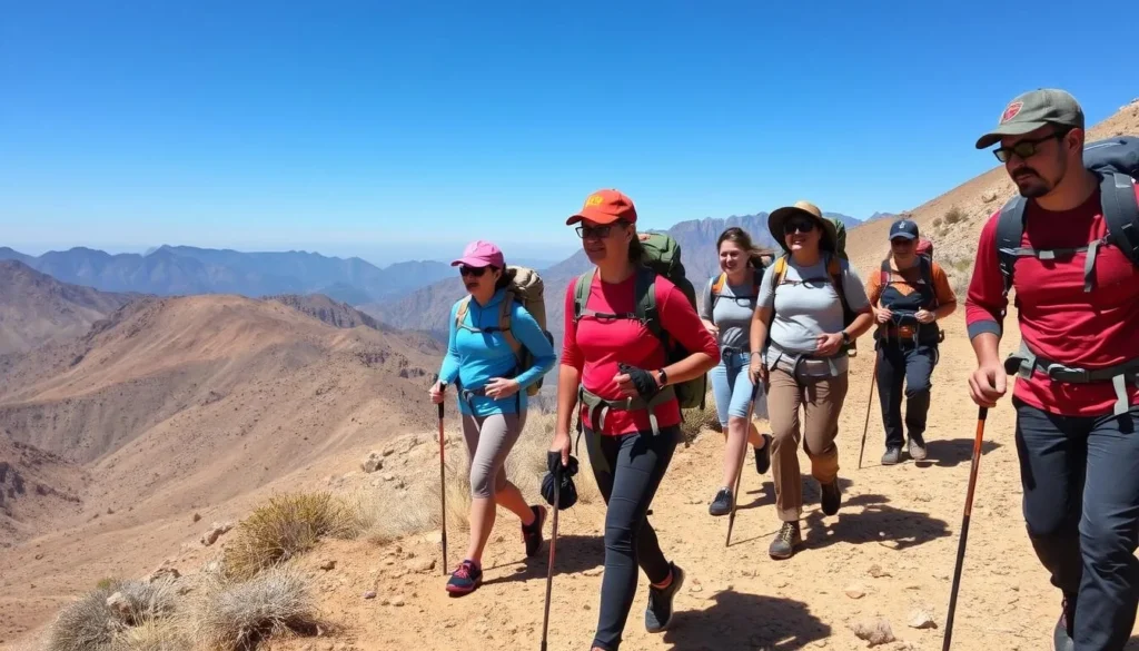 Hikers enjoying clear weather on Mount Kadam during the dry season