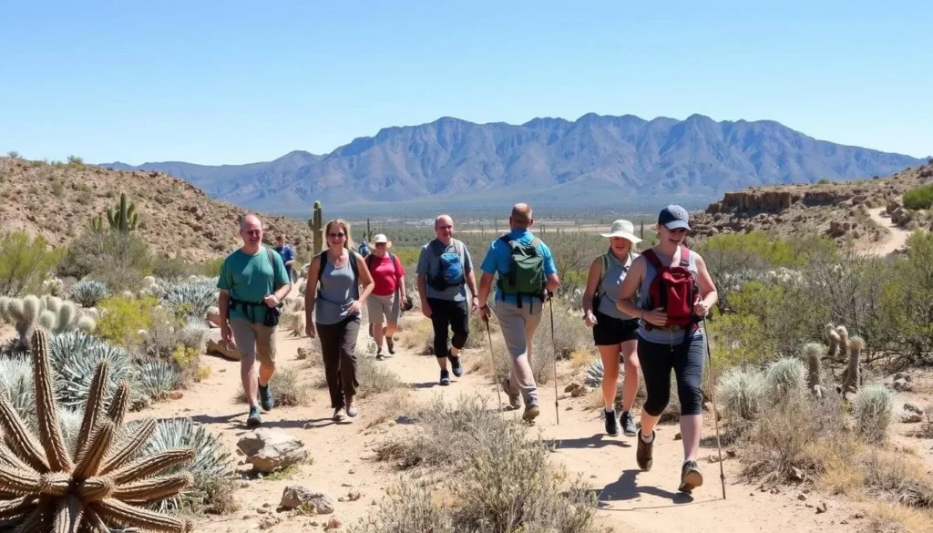 Hikers enjoying one of the scenic desert trails in Carlsbad Caverns National Park Hikers enjoying one of the scenic desert trails in Carlsbad Caverns National Park