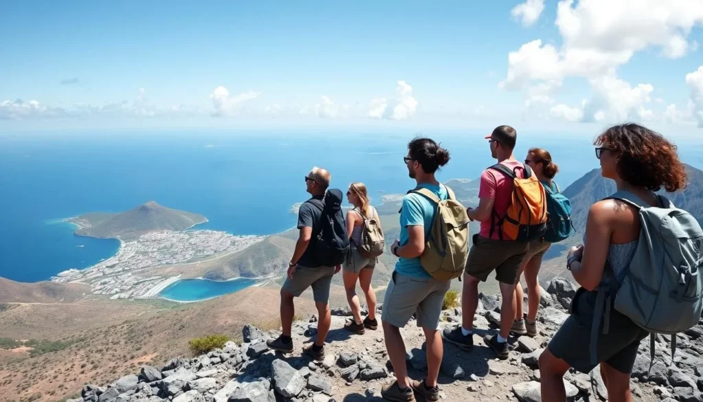 Hikers enjoying the view from Christoffel Mountain in Christoffel National Park Curacao