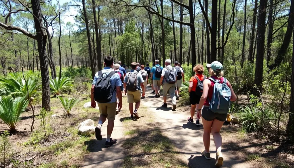 Hikers exploring the Florida Trail section near Olustee Battlefield