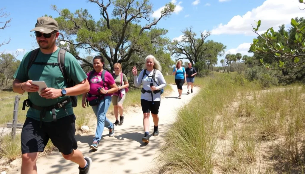 Hikers exploring the trails at Price's Scrub State Park