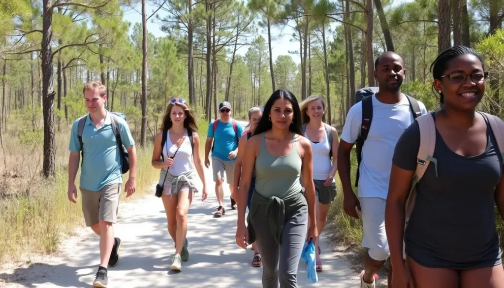 Hikers exploring trails at St. Marks River Preserve State Park Florida