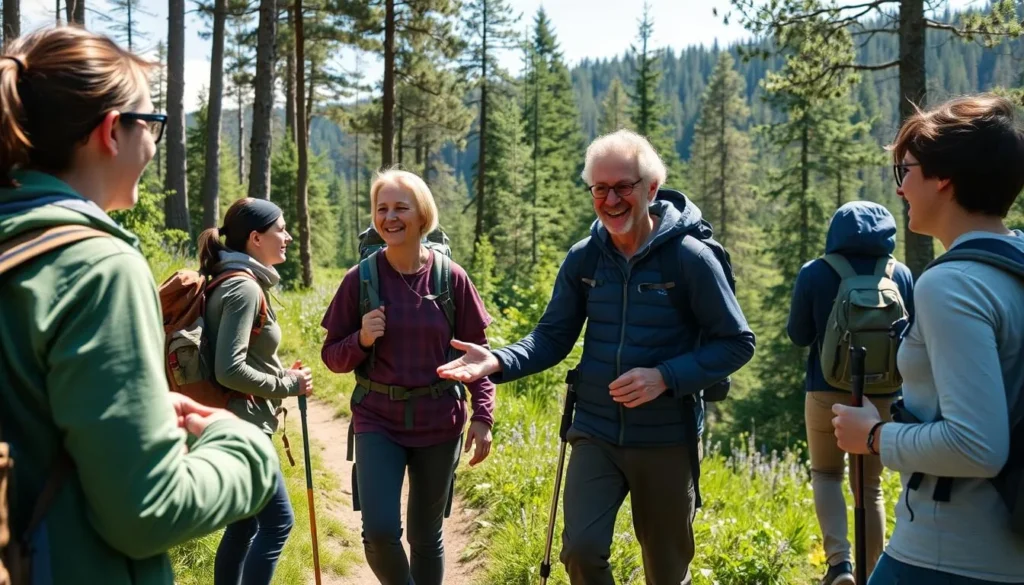 Hikers greeting each other on a Black Forest trail Hikers greeting each other on a Black Forest trail