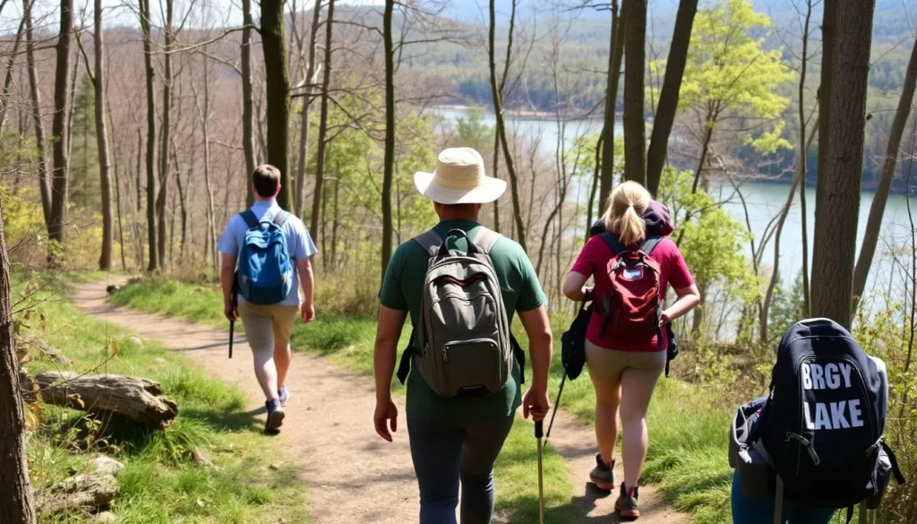 Hikers on the Big Lake Trail at Lacawac Sanctuary Hikers on the Big Lake Trail at Lacawac Sanctuary