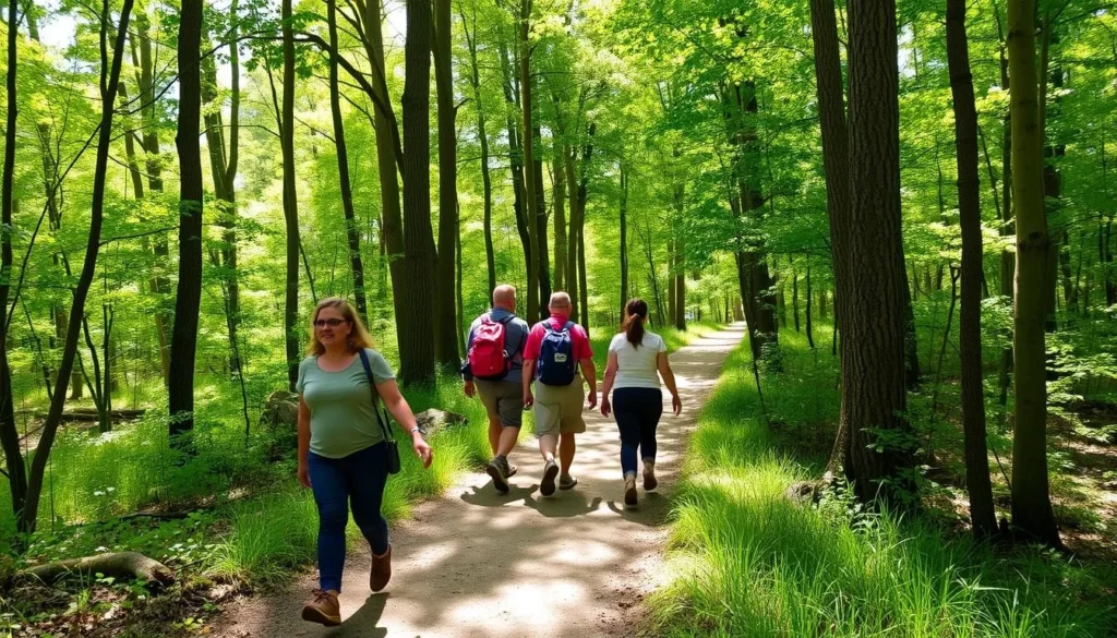 Hikers on the Oak Loop Trail at Locust Lake State Park Hikers on the Oak Loop Trail at Locust Lake State Park