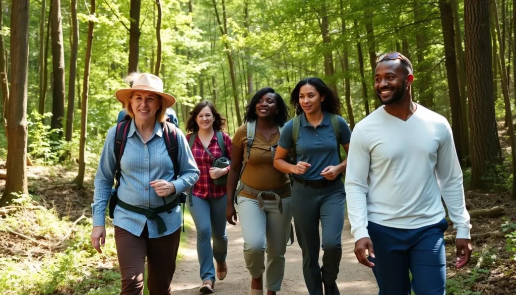 Hikers on the Tuscarora Trail near Buchanan's Birthplace State Park enjoying nature