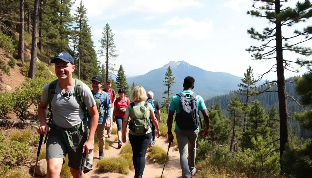 Hikers on the trail to Mount Zuqualla summit enjoying the natural surroundings and forest paths
