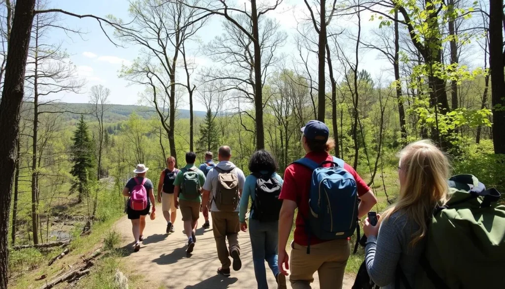 Hikers on trails in Tyler State Park Northampton Township