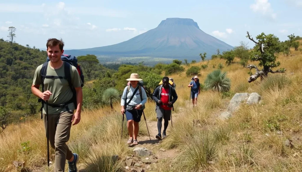 Hikers trekking through the diverse landscapes of the Pacaraima Mountains