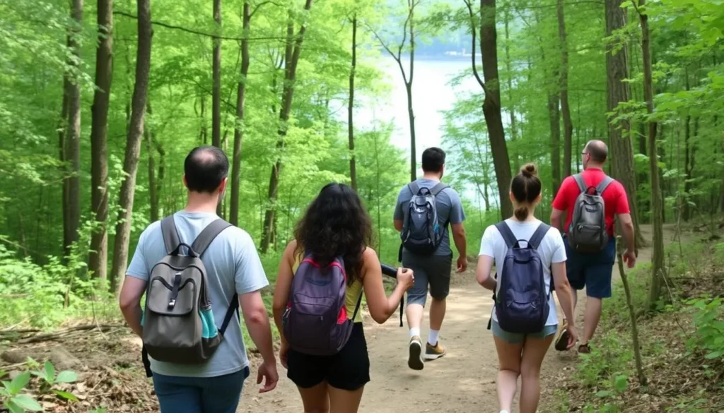 Hiking in the forested areas surrounding Lake Kinkaid Hiking in the forested areas surrounding Lake Kinkaid