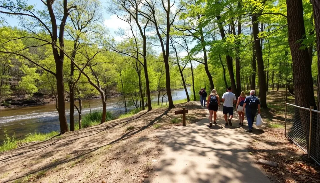 Hiking trail along Sangamon River in Lincoln Trail Homestead State Park
