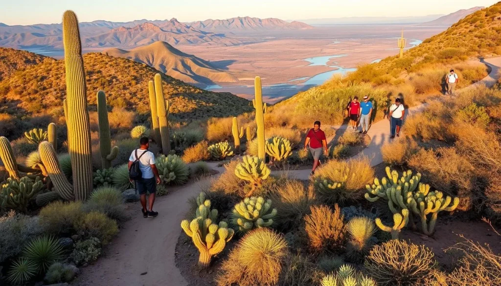 Hiking trail at Buckskin Mountain State Park with desert vegetation and mountain views