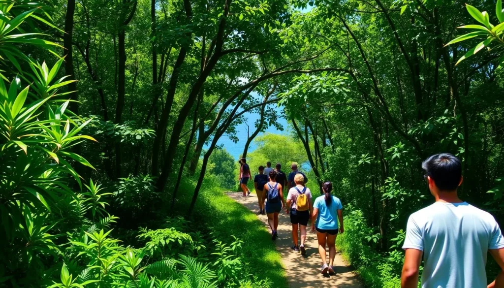 Hiking trail in Cap Estate with tropical vegetation and ocean views