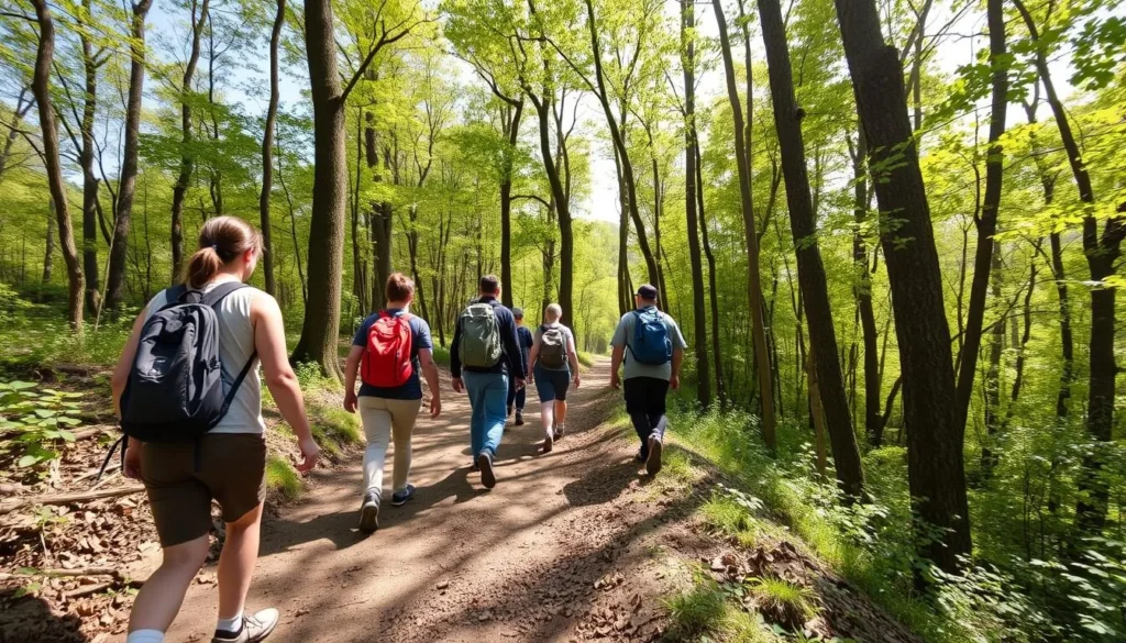 Hiking trail in Lower Macungie with visitors enjoying nature Hiking trail in Lower Macungie with visitors enjoying nature