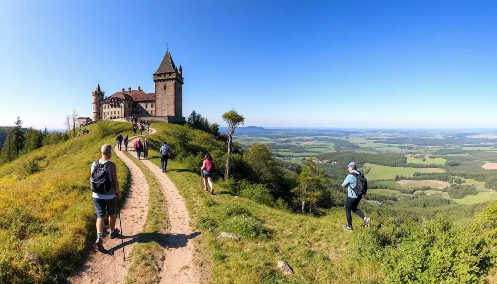 Hiking trail near Burg Plesse castle with panoramic views of the countryside