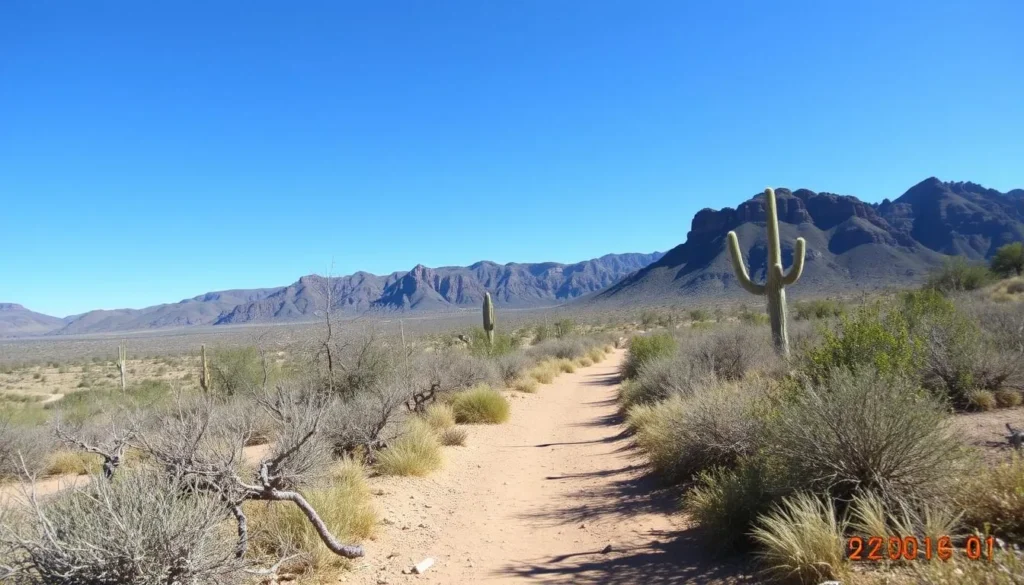 Hiking trail near Santa Rosa Lake State Park with desert landscape Hiking trail near Santa Rosa Lake State Park with desert landscape