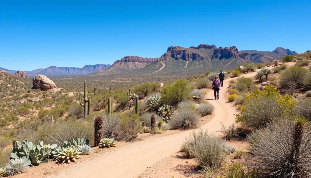 Hiking trail near Truth or Consequences with desert landscape and mountains Hiking trail near Truth or Consequences with desert landscape and mountains