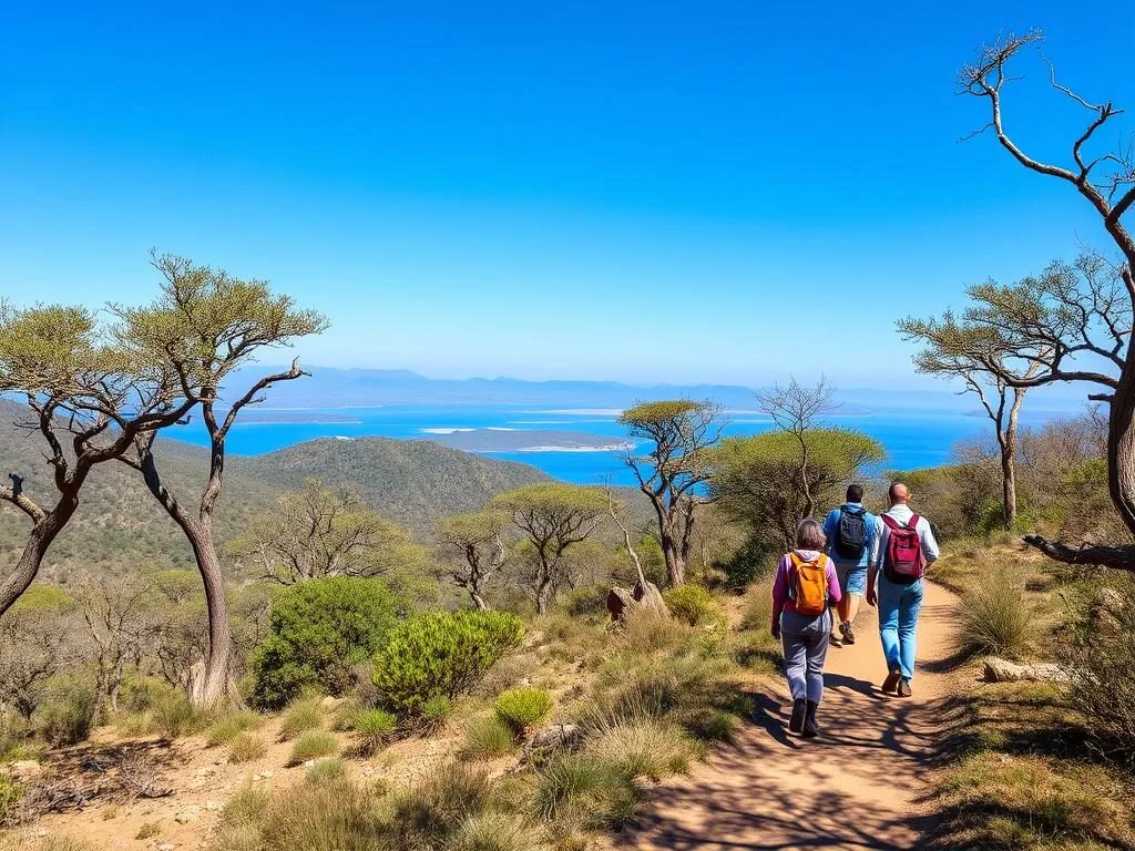 Hiking trail through acacia woodland in Abijatta-Shalla National Park with Lake Shala views Hiking trail through acacia woodland in Abijatta-Shalla National Park with Lake Shala views