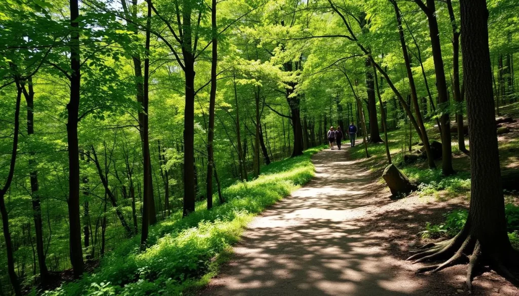 Hiking trail through forest at Bald Eagle State Park Pennsylvania