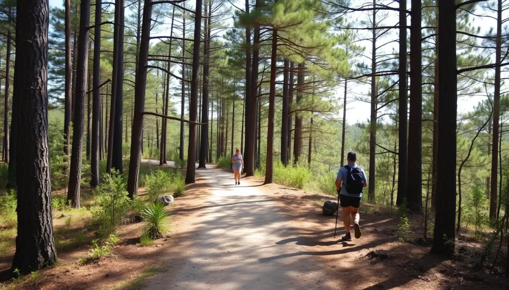 Hiking trail through pine forests near Caney Lake