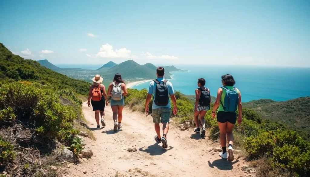Hiking trail to Colombier Beach with panoramic ocean views near Lorient