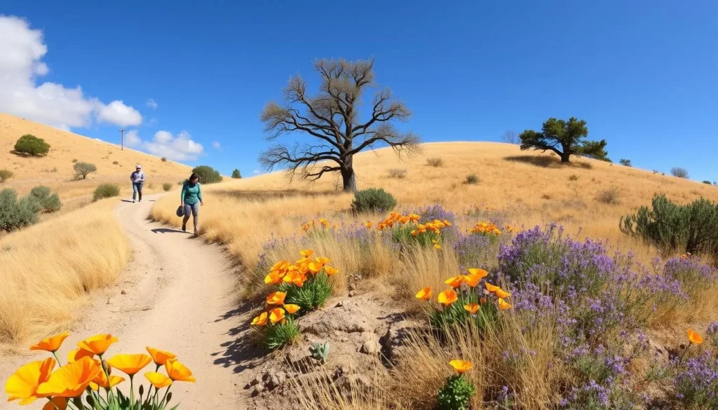 Hiking trails at Harbin Hot Springs California with wildflowers and oak trees Hiking trails at Harbin Hot Springs California with wildflowers and oak trees