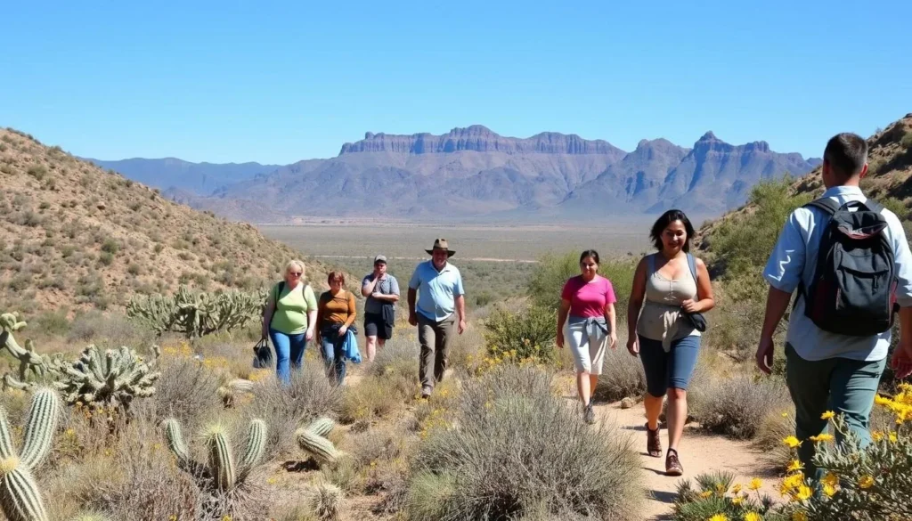 Hiking trails near Fort Verde with diverse visitors enjoying the natural landscape Hiking trails near Fort Verde with diverse visitors enjoying the natural landscape