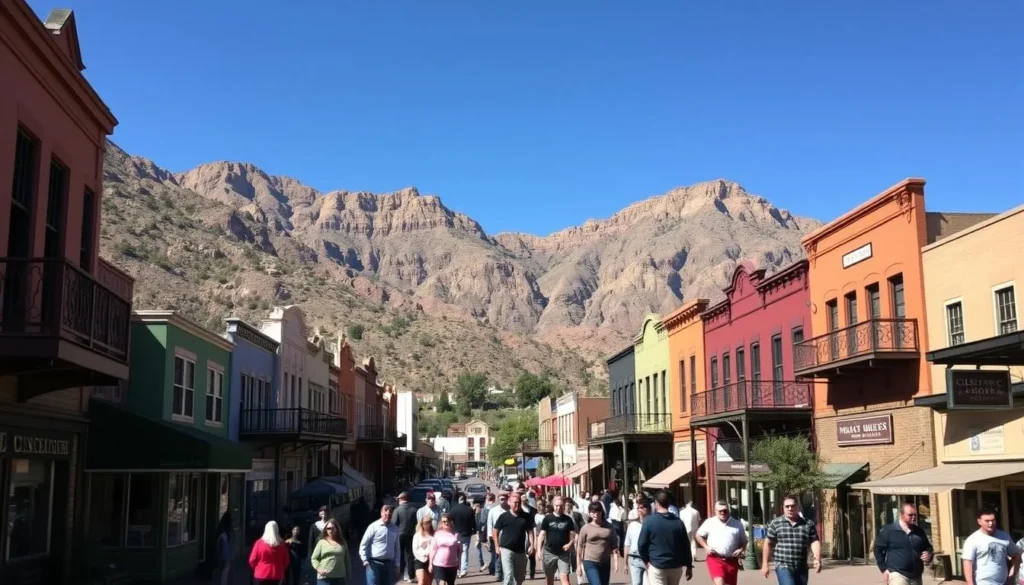 Historic Clifton, Arizona with its colorful buildings nestled in the canyon along the San Francisco River Historic Clifton, Arizona with its colorful buildings nestled in the canyon along the San Francisco River