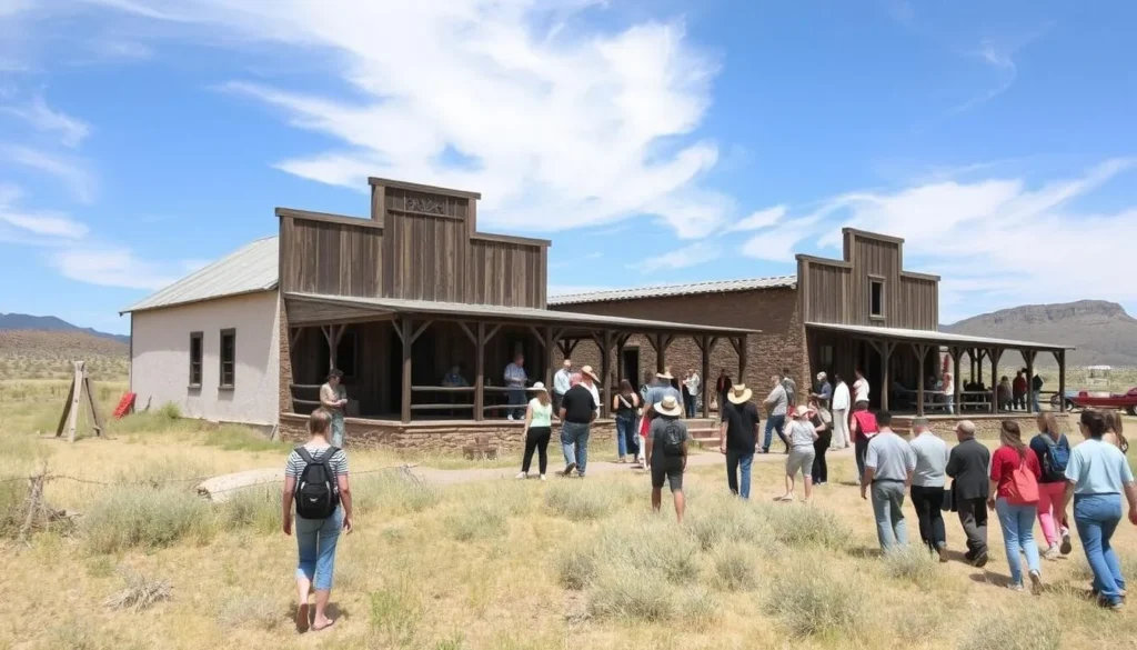 Historic Empire Ranch headquarters near Canelo Hills Cienega Reserve Arizona with visitors exploring