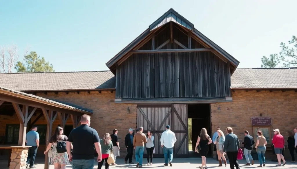 Historic Mills Barn at Burleigh H. Murray Ranch showing the unique architecture with visitors exploring