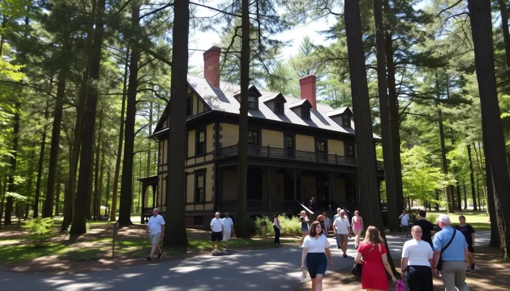 Historic Nolde Mansion within the forest grounds surrounded by tall trees Historic Nolde Mansion within the forest grounds surrounded by tall trees