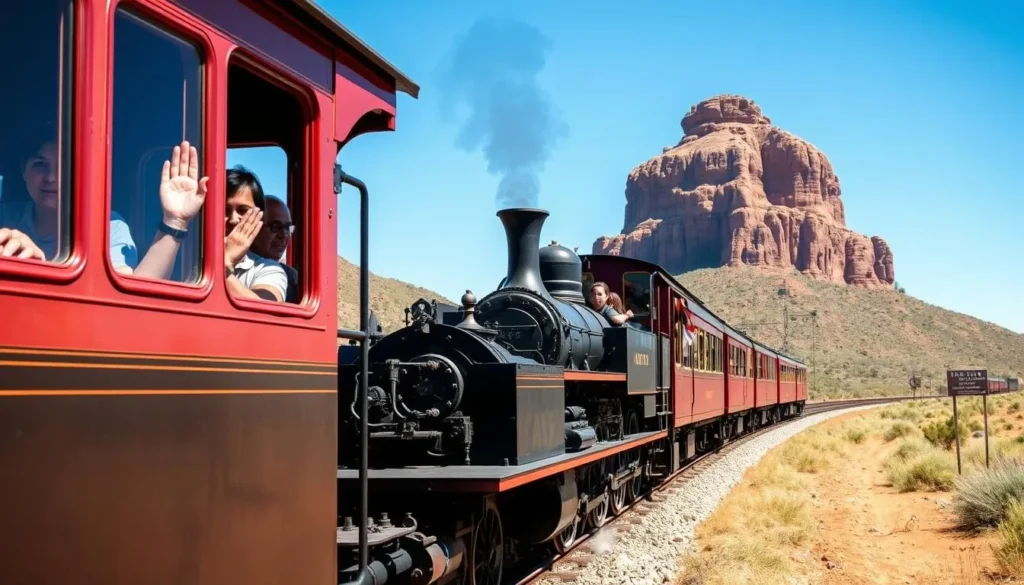 Historic Pichi Richi Railway steam train with tourists aboard, a unique experience among Port Augusta South Australia best things to do
