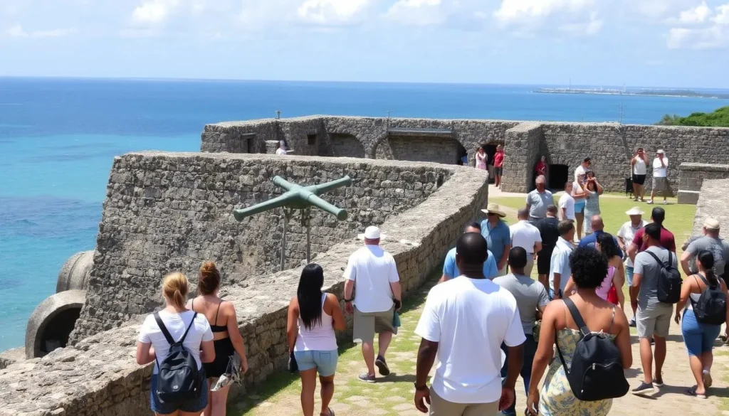 Historic Port Royal in Kingston Jamaica showing Fort Charles and Caribbean Sea
